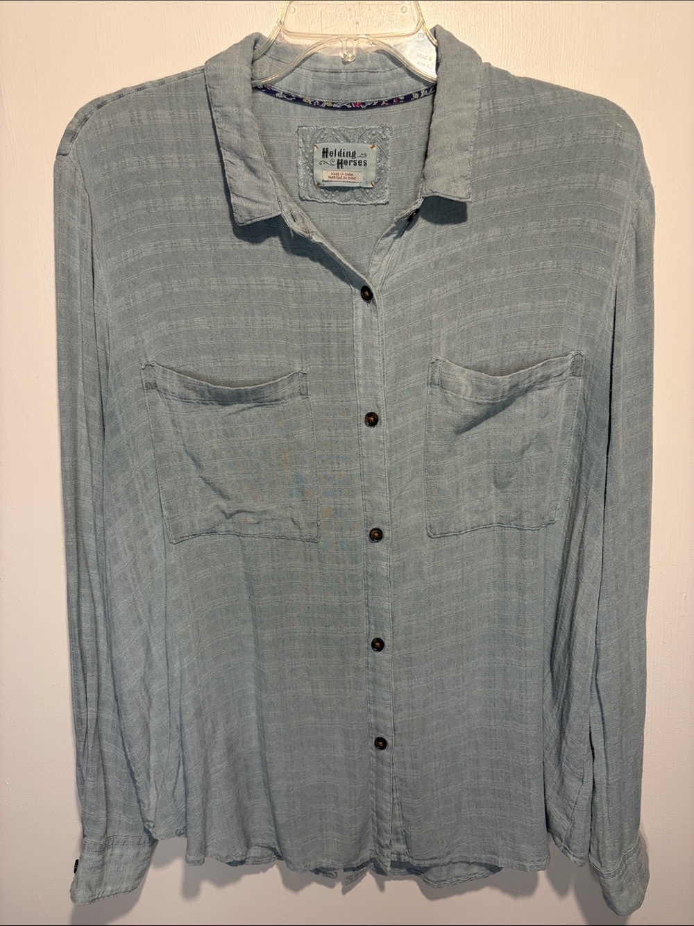 Anthropologie Holding Horses Chambray Long Sleeve Western Button Down Shirt L